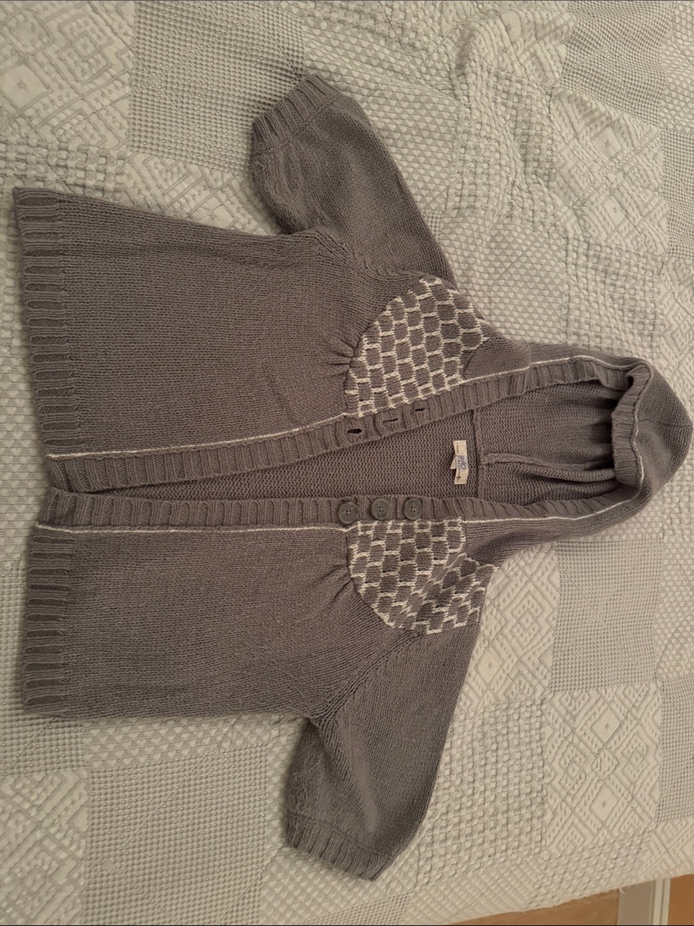So Wear It Declare It Gray Hooded Buttoned Cardigan with Cream Accents